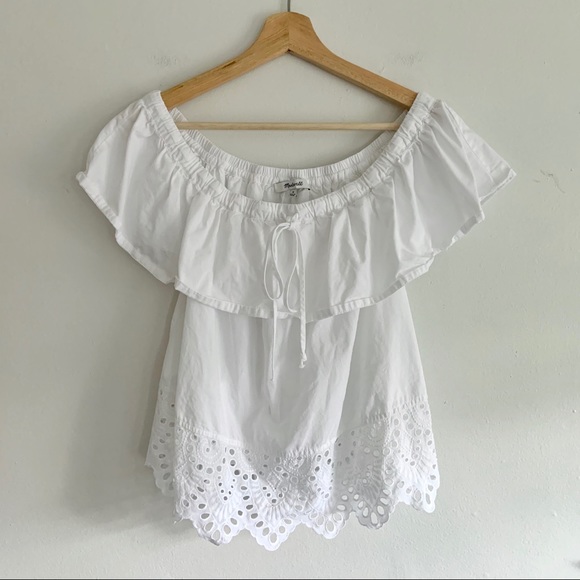 Madewell Tops - Madewell White Eyelet Balcony Off Shoulder Top